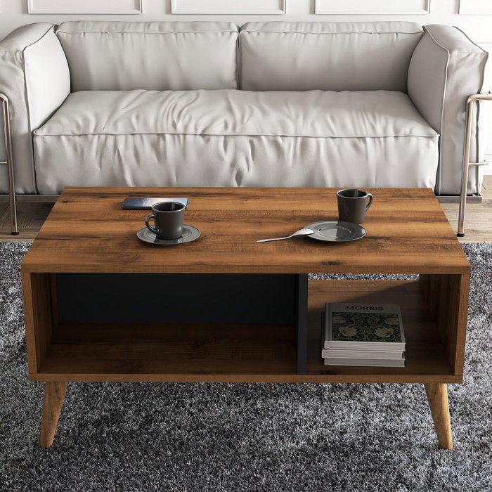 Hanah Home Exxen - 2070 Mesa de centro de 2 niveles Nogal y Antracita